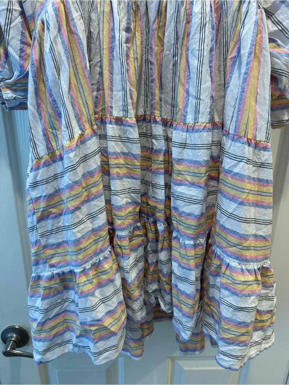 Label of Love XL Striped Tiered Midi Dress Puff Sleeve Coastal Boho - Picture 5 of 13